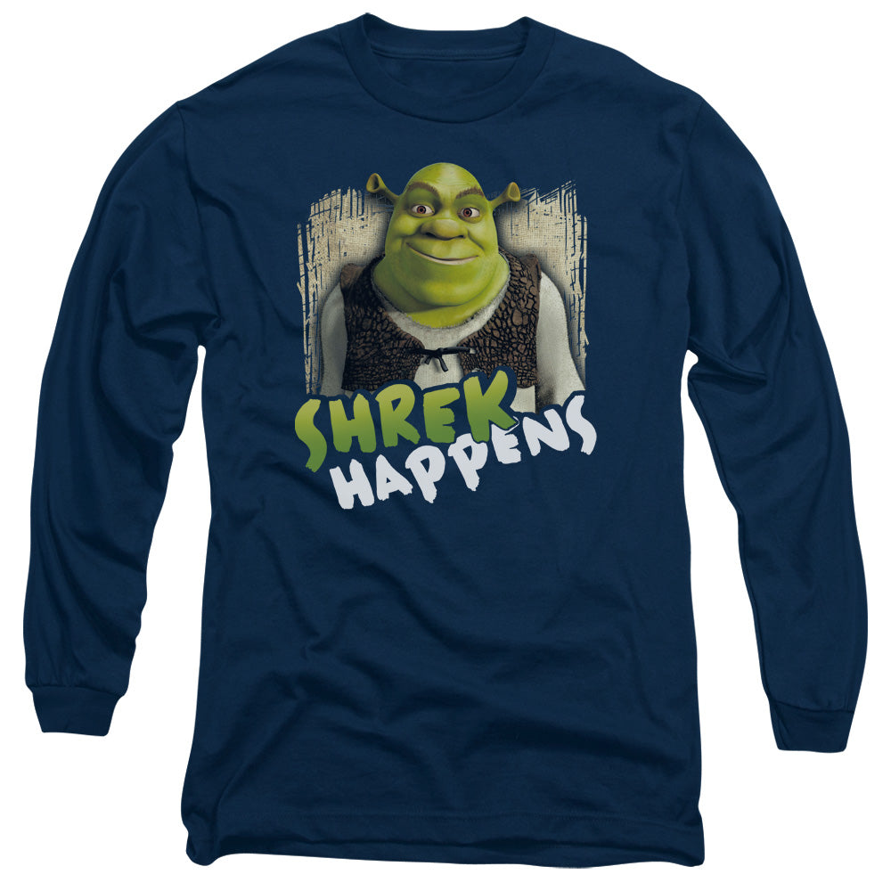 Shrek - Happens - Long Sleeve Adult 18/1 - Navy T-shirt