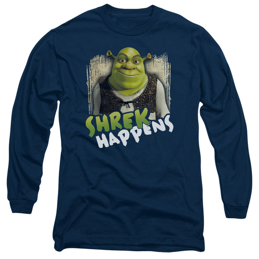 Shrek - Happens - Long Sleeve Adult 18/1 - Navy T-shirt
