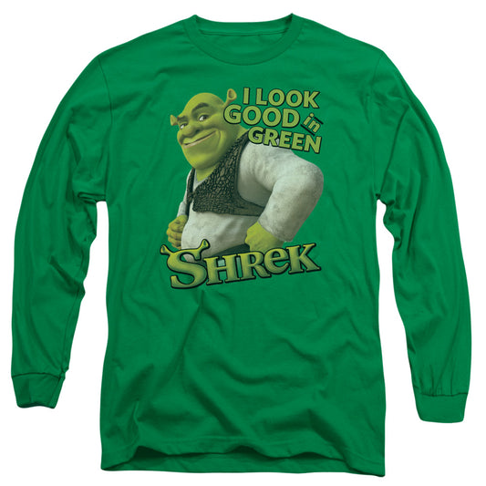 Shrek - Looking Good - Long Sleeve Adult 18/1 - Kelly Green T-shirt