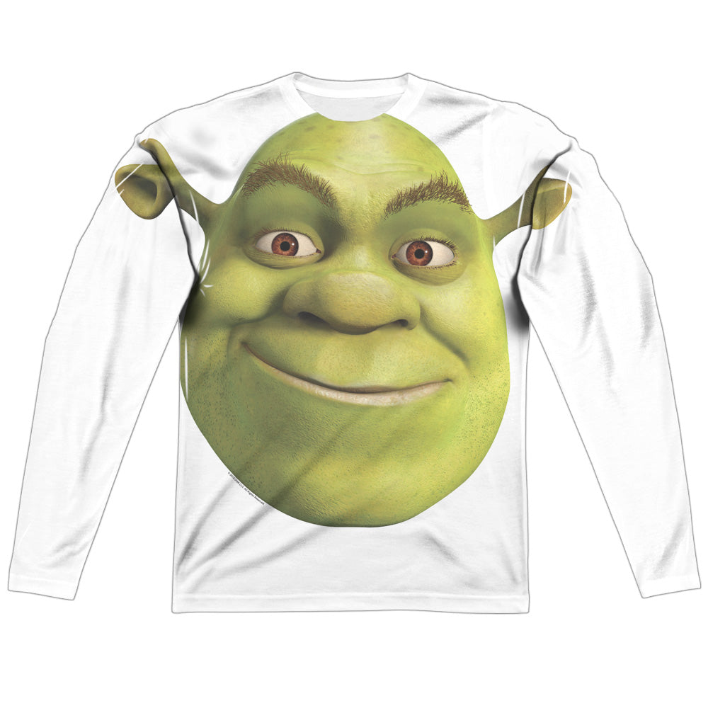 Shrek - Head - Long Sleeve Adult Poly Crew  - White T-shirt