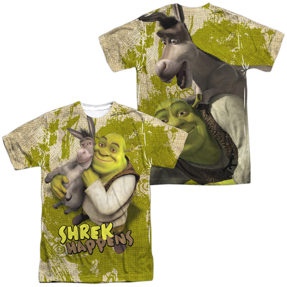 Shrek - Best Friends (Front/back Print) - Short Sleeve Adult Poly Crew - White T-shirt