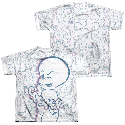 Casper - Friendly Ghost (Front/back Print) - Short Sleeve Youth Poly Crew - White T-shirt