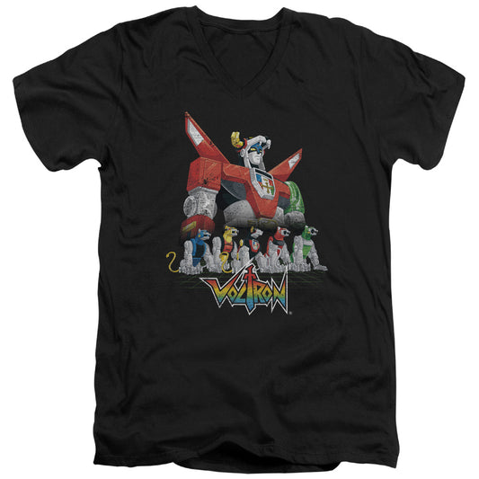 Voltron - Lions - Short Sleeve Adult V-neck 30/1 - Black T-shirt