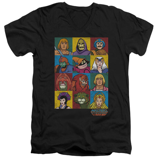 Masters Of The Universe - Character Heads - Short Sleeve Adult V-neck 30/1 - Black T-shirt