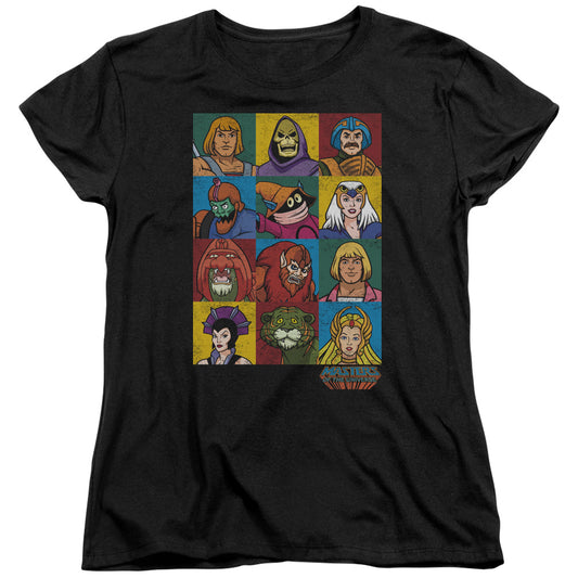 Masters Of The Universe - Character Heads - Short Sleeve Womens Tee - Black T-shirt