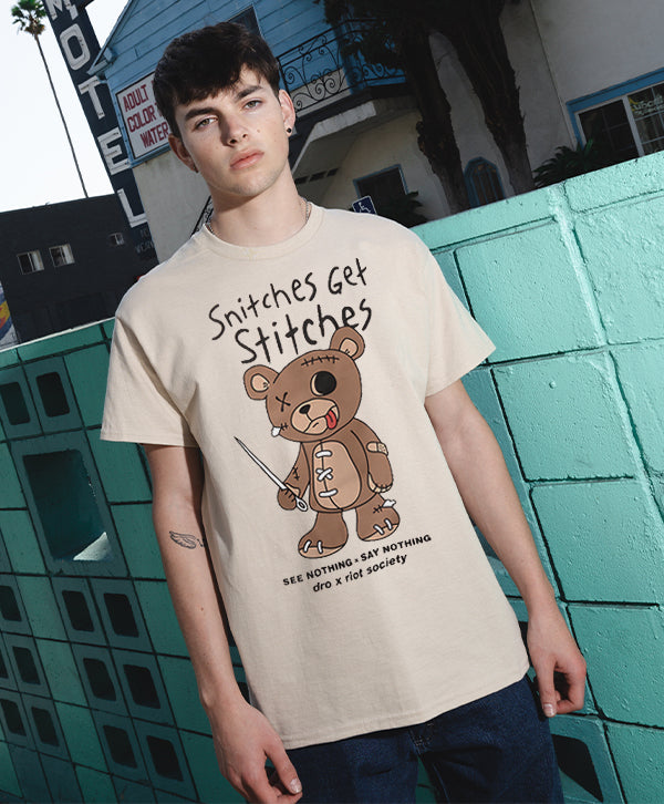 Riot Society Snitches Get Stitches Bear T-Shirt – FYE