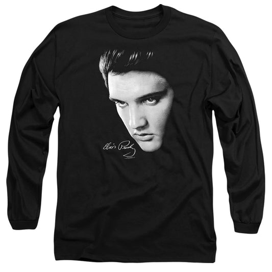 Elvis Presley - Face - Long Sleeve Adult 18/1 - Black T-shirt