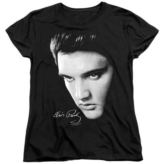Elvis Presley - Face - Short Sleeve Womens Tee - Black T-shirt
