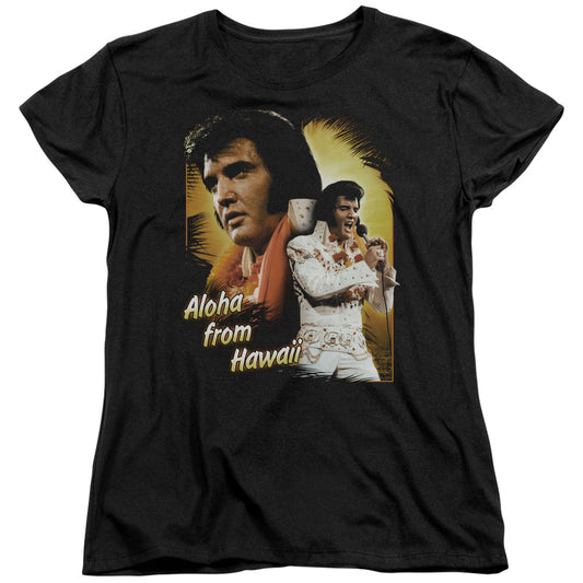 Elvis Presley - Aloha - Short Sleeve Womens Tee - Black T-shirt