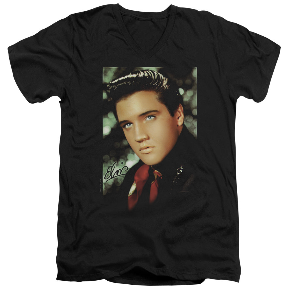 Elvis Presley - Red Scarf - Short Sleeve Adult V-neck - Black T-shirt