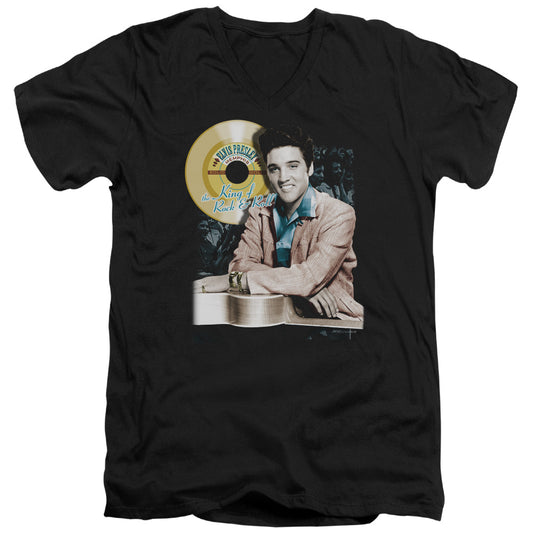 Elvis Presley - Gold Record - Short Sleeve Adult V-neck - Black T-shirt