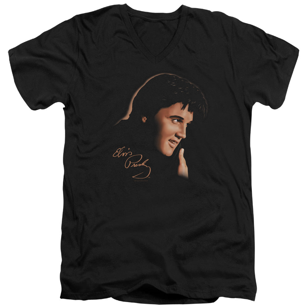 Elvis Presley - Warm Portrait - Short Sleeve Adult V-neck - Black T-shirt