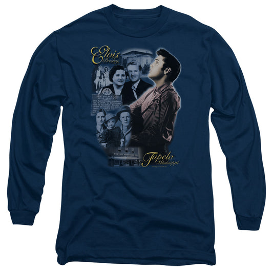 Elvis Presley - Tupelo - Long Sleeve Adult 18/1 - Navy T-shirt