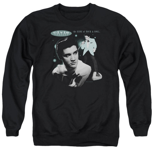 Elvis Presley - Teal Portrait - Adult Crewneck Sweatshirt - Black