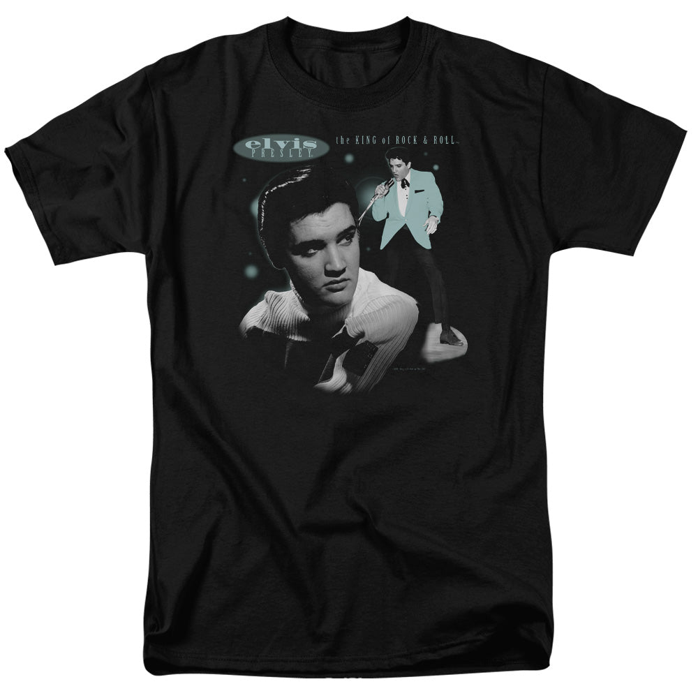 Elvis Presley - Teal Portrait - Short Sleeve Adult 18/1 - Black T-shirt