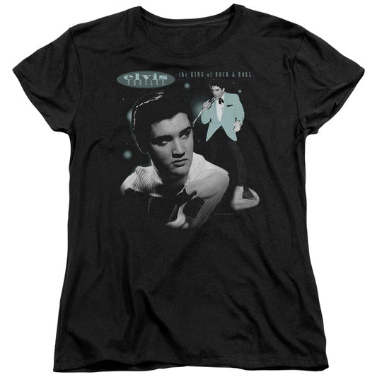 Elvis Presley - Teal Portrait - Short Sleeve Women"s Tee - Black T-shirt