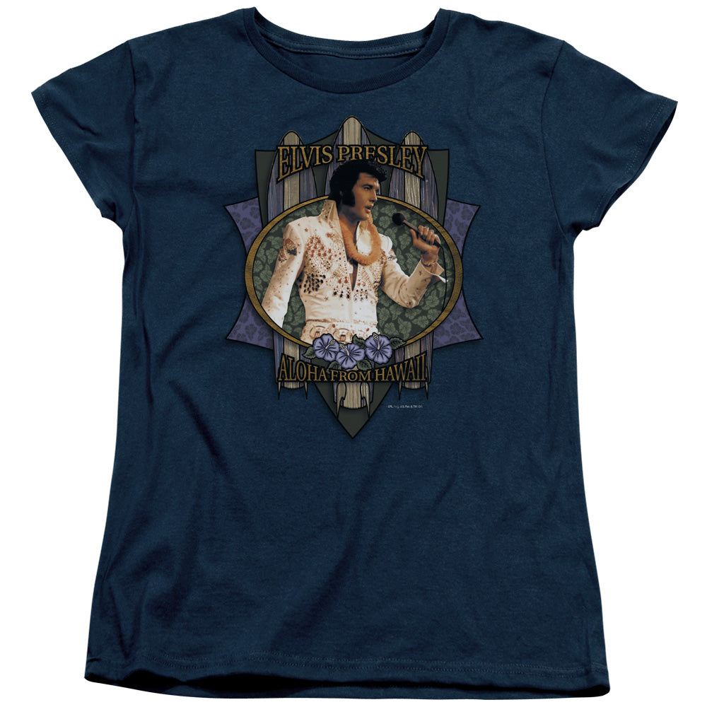 Elvis Presley - Aloha From Hawaii - Short Sleeve Womens Tee - Navy T-shirt