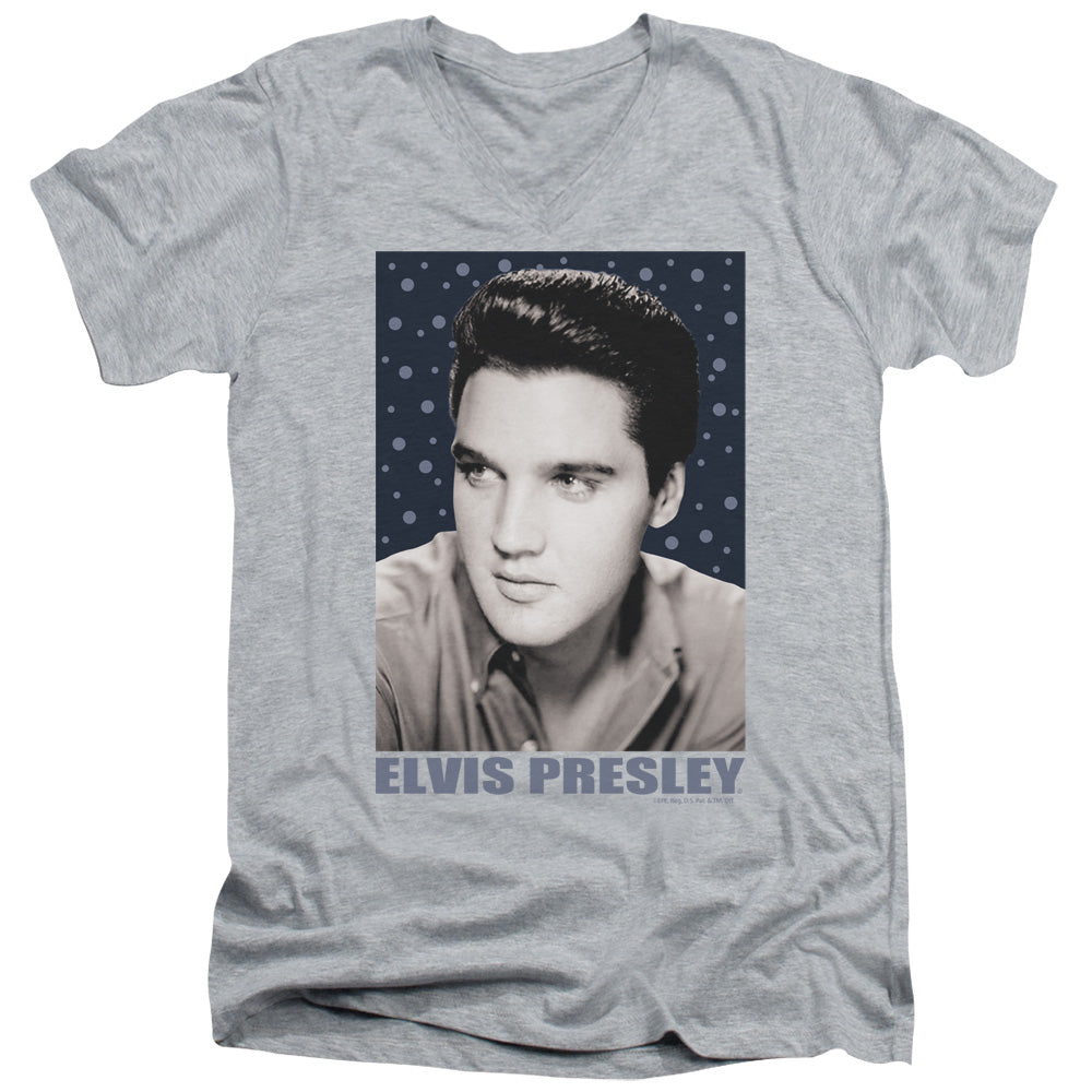 Elvis Presley - Blue Sparkle - Short Sleeve Adult V-neck - Athletic Heather T-shirt