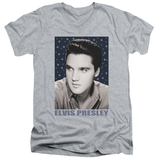 Elvis Presley - Blue Sparkle - Short Sleeve Adult V-neck - Athletic Heather T-shirt