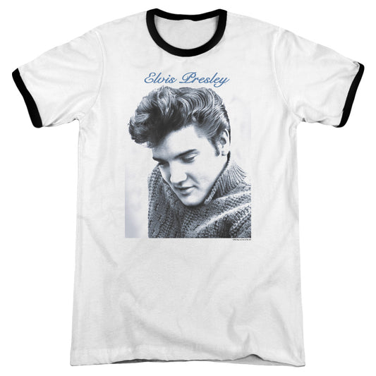 Elvis Presley - Script Sweater - Adult Ringer - White/black