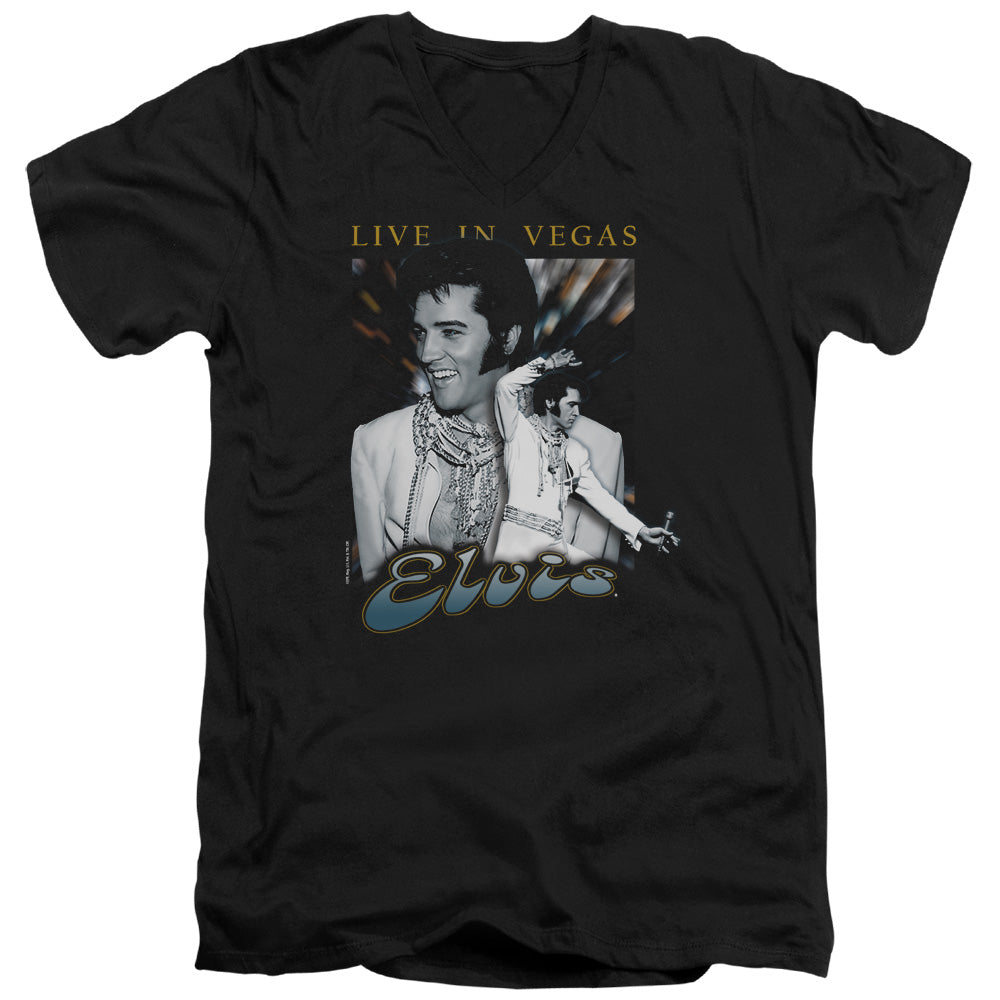 Elvis Presley - Live In Vegas - Short Sleeve Adult V-neck - Black T-shirt