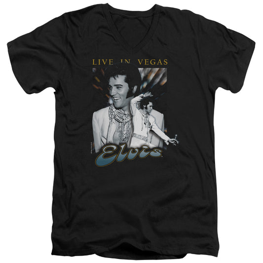 Elvis Presley - Live In Vegas - Short Sleeve Adult V-neck - Black T-shirt