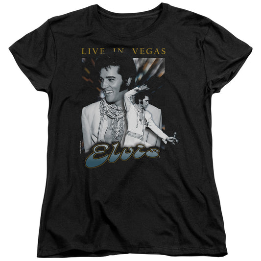 Elvis Presley - Live In Vegas - Short Sleeve Womens Tee - Black T-shirt