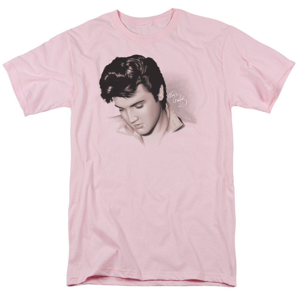 Elvis Presley - Looking Down - Short Sleeve Adult 18/1 - Pink T-shirt