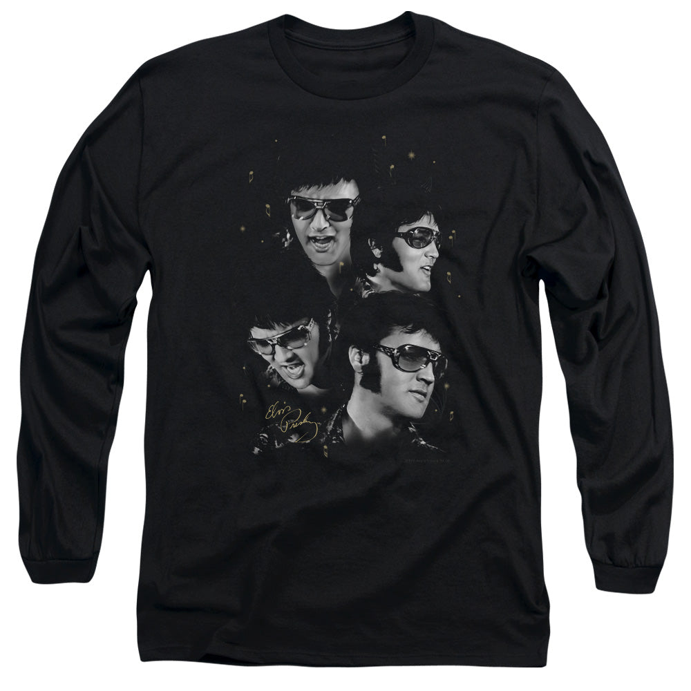 Elvis Presley - Faces - Long Sleeve Adult 18/1 - Black T-shirt