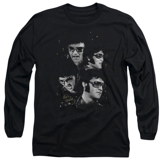 Elvis Presley - Faces - Long Sleeve Adult 18/1 - Black T-shirt