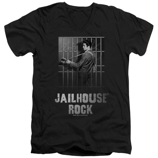 Elvis Presley - Jailhouse Rock - Short Sleeve Adult V-neck - Black T-shirt