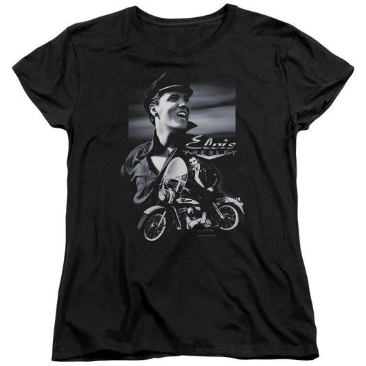 Elvis Presley - Motorcycle - Short Sleeve Womens Tee - Black T-shirt