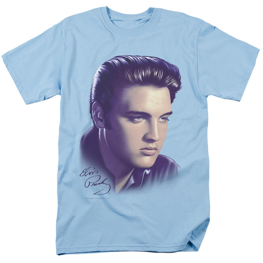 Elvis Presley - Big Portrait - Short Sleeve Adult 18/1 - Light Blue T-shirt