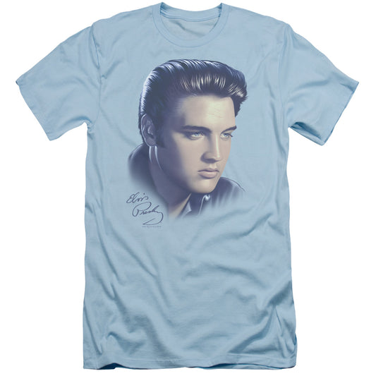 Elvis Presley - Big Portrait - Short Sleeve Adult 30/1 - Light Blue T-shirt