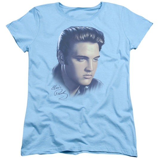 Elvis Presley - Big Portrait - Short Sleeve Womens Tee - Light Blue T-shirt