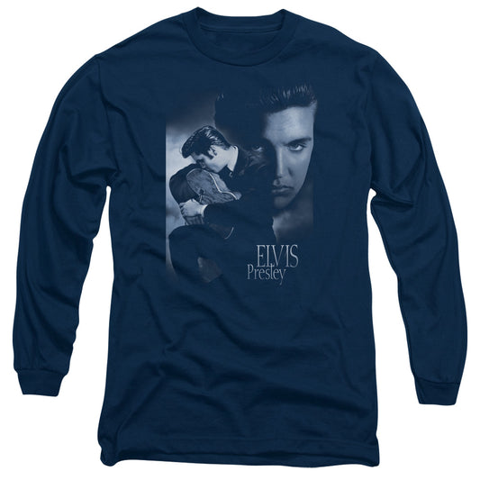 Elvis Presley - Reverent - Long Sleeve Adult 18/1 - Navy T-shirt