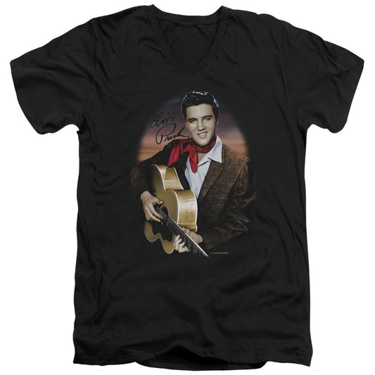 Elvis Presley - Red Scarf #2 - Short Sleeve Adult V-neck - Black T-shirt