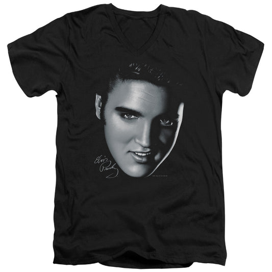 ELVIS PRESLEY BIG FACE - S/S ADULT V-NECK - BLACK T-Shirt