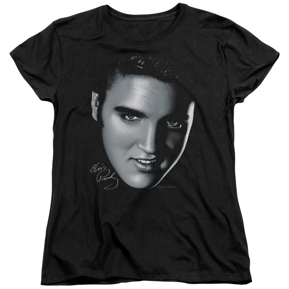 Elvis Presley - Big Face - Short Sleeve Womens Tee - Black T-shirt