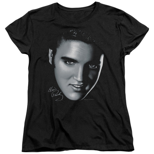 Elvis Presley - Big Face - Short Sleeve Womens Tee - Black T-shirt