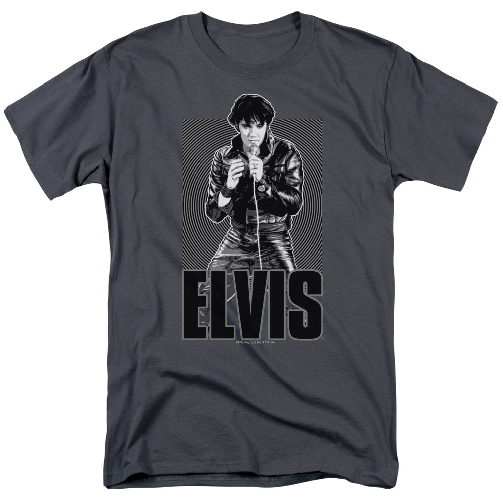 Elvis Presley - Leather - Short Sleeve Adult 18/1 - Charcoal T-shirt