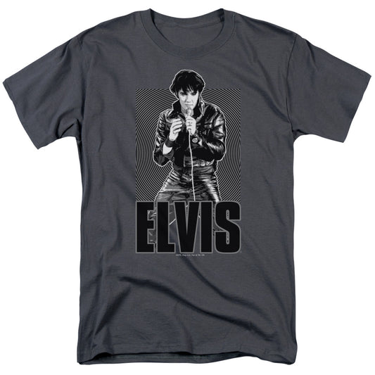 Elvis Presley - Leather - Short Sleeve Adult 18/1 - Charcoal T-shirt