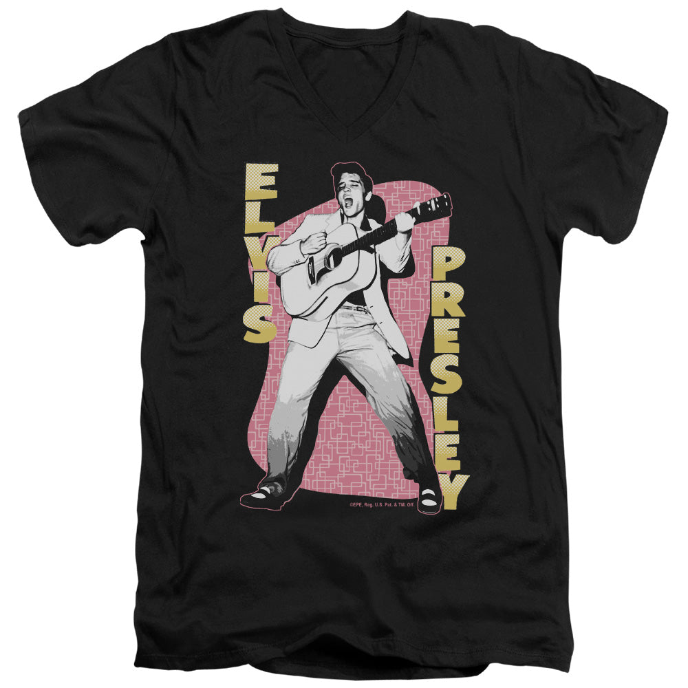 Elvis Presley - Pink Rock - Short Sleeve Adult V-neck - Black T-shirt