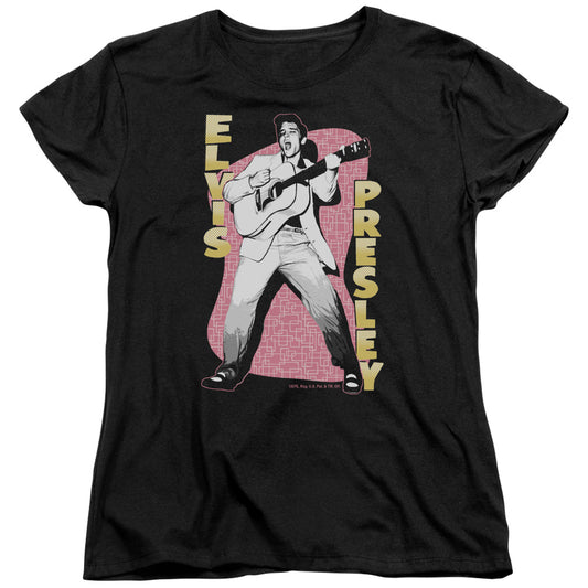 Elvis Presley - Pink Rock - Short Sleeve Women"s Tee - Black T-shirt