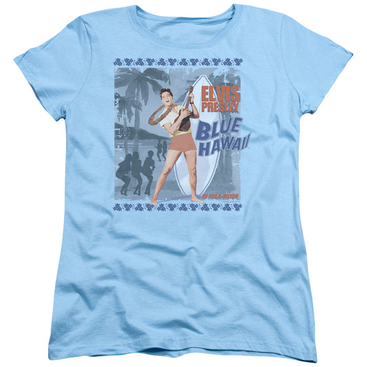 Elvis Presley - Blue Hawaii Poster - Short Sleeve Womens Tee - Light Blue T-shirt