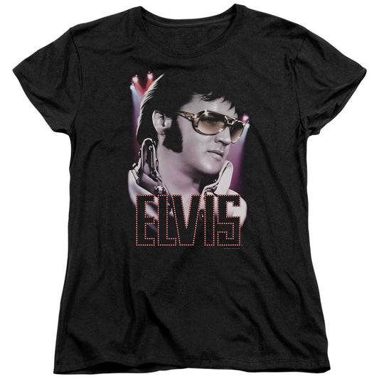ELVIS PRESLEY 70S STAR - S/S WOMENS TEE - BLACK T-Shirt