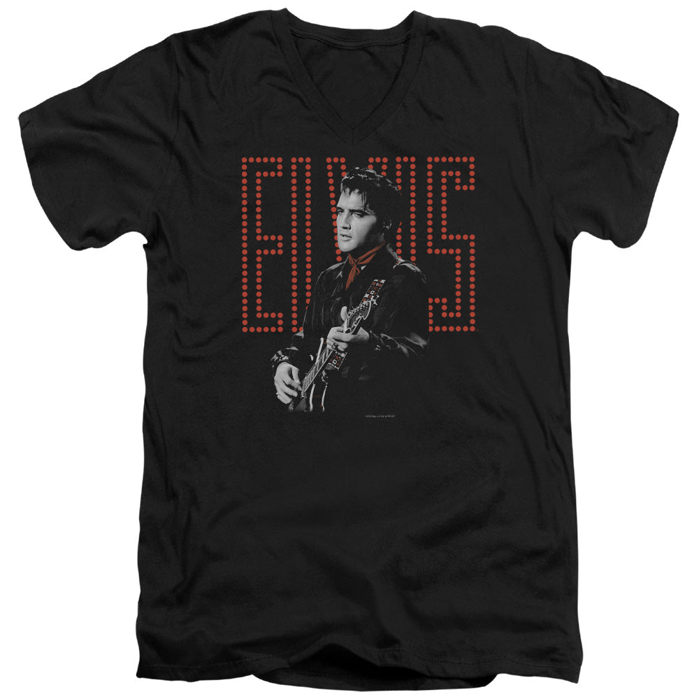 Elvis Presley - Red Guitarman - Short Sleeve Adult V-neck - Black T-shirt