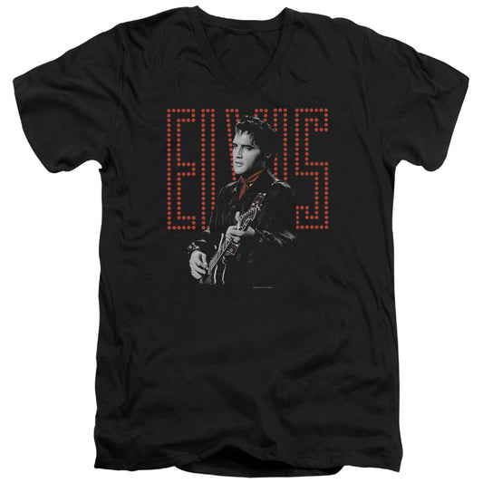 Elvis Presley - Red Guitarman - Short Sleeve Adult V-neck - Black T-shirt