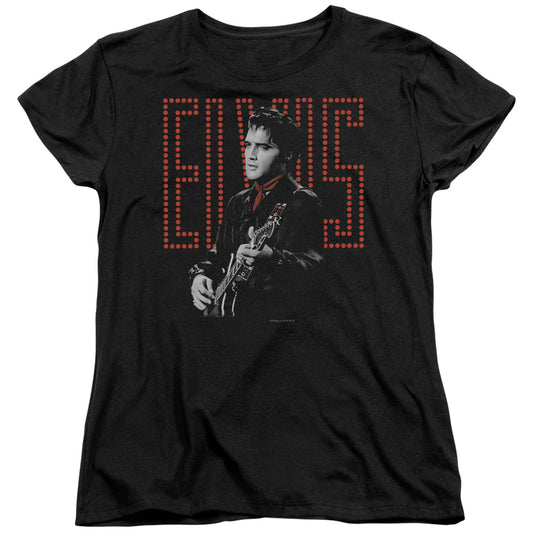 Elvis Presley - Red Guitarman - Short Sleeve Womens Tee - Black T-shirt