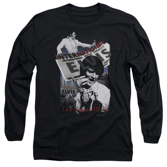 Elvis Presley - International Hotel - Long Sleeve Adult 18/1 - Black T-shirt